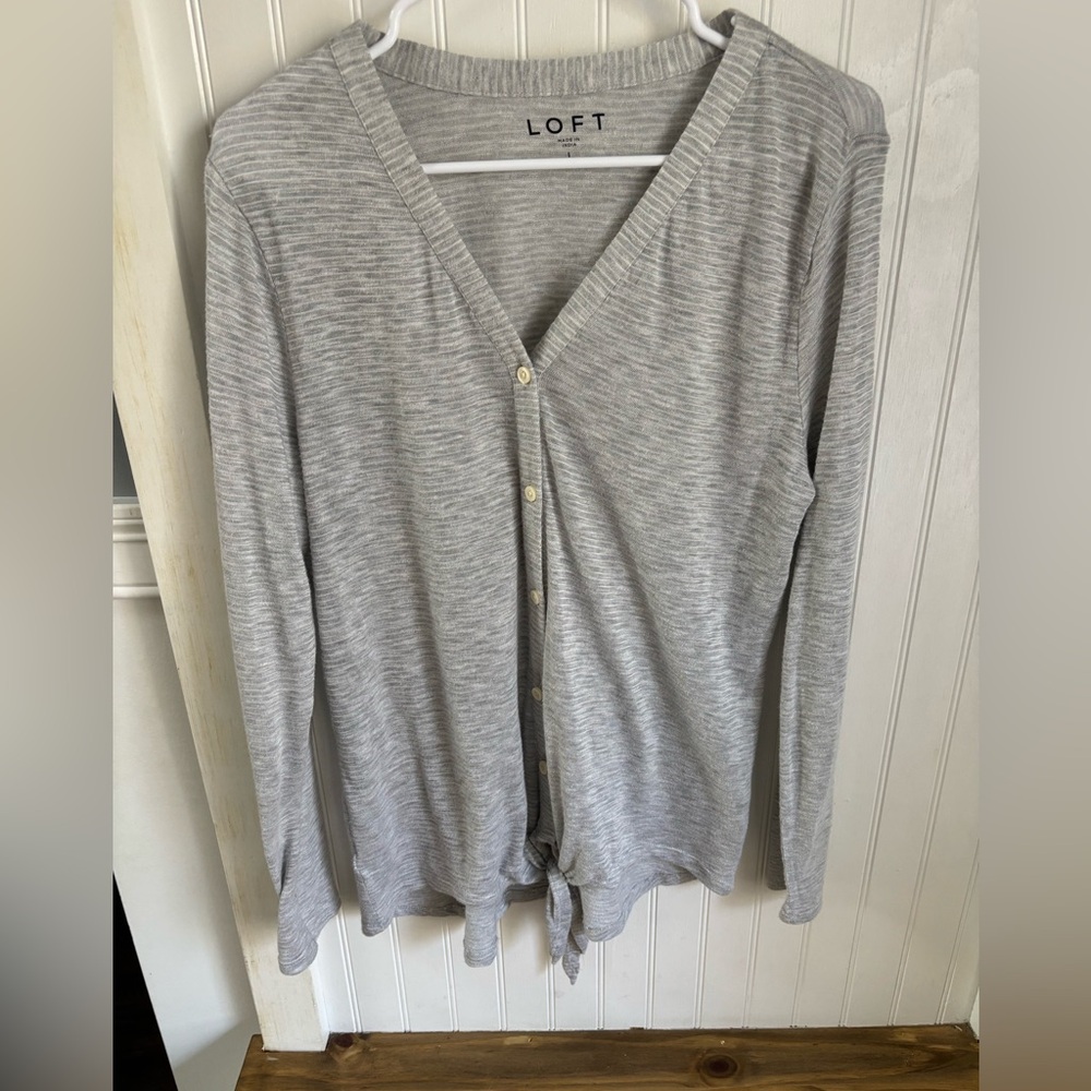 LOFT Light Gray Knit Cardigan